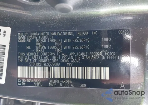 2020 Toyota Highlander Hybrid Xle from USA, damaged, VIN 5TDHBRCH4LS509089